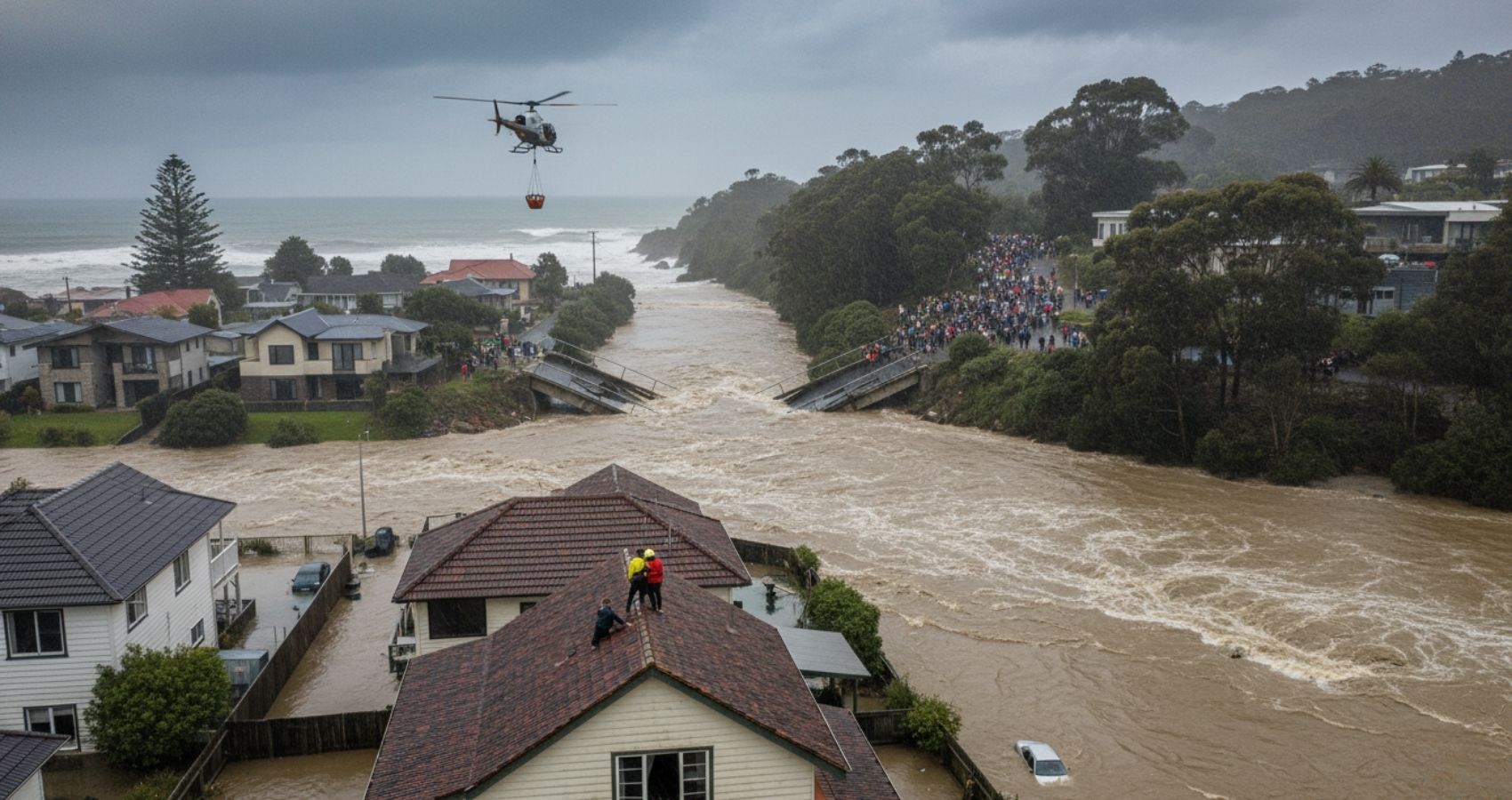 Flash floods split Lorne and force roof rescues